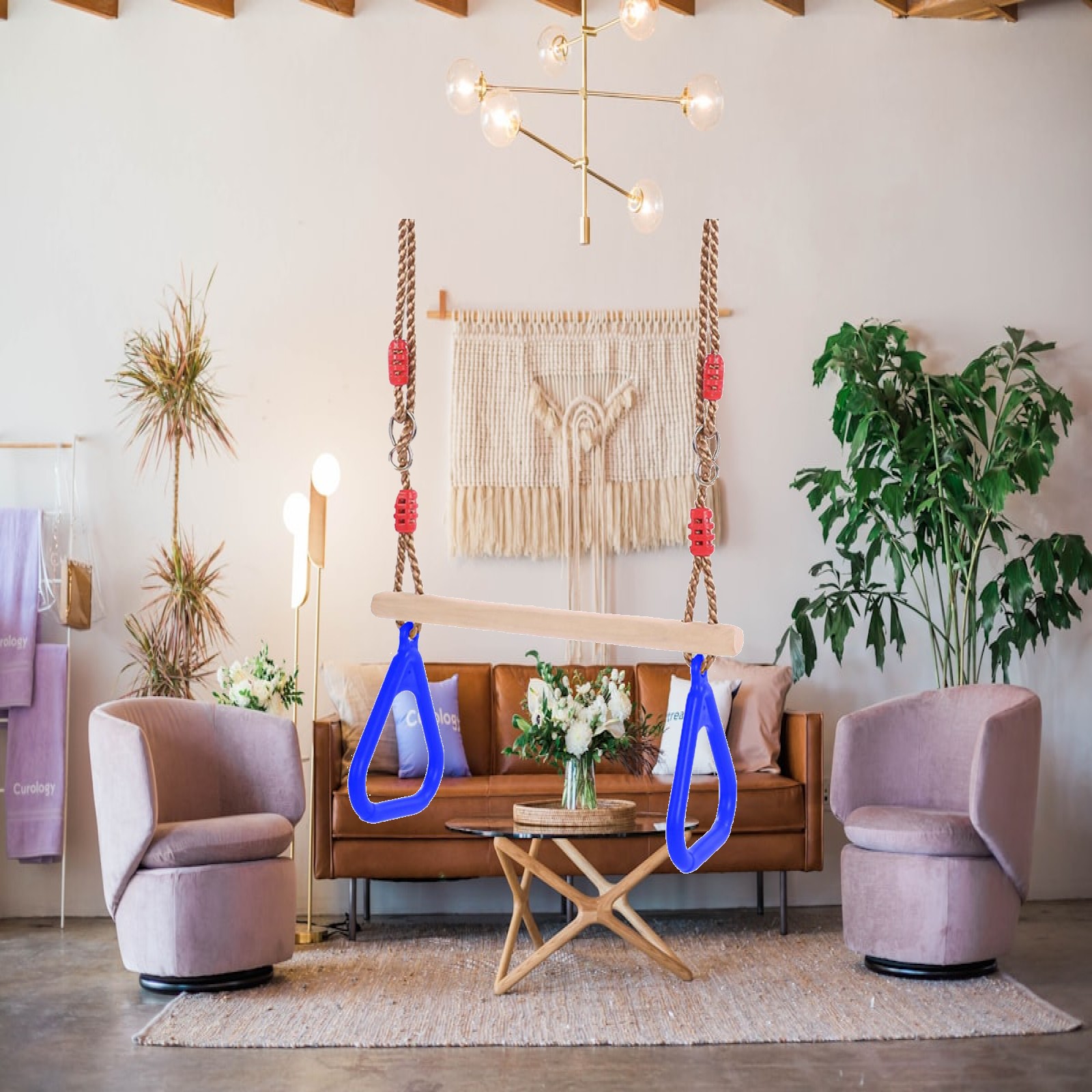 Gymnastic Ring Wood - Ayunan Kayu untuk Kegembiraan di Dalam